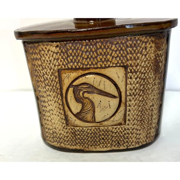 Icy Road Clay Pottery Stoneware Flask Pelican Wood Cork Stopper Artist Stamped - Picture 5 of 9